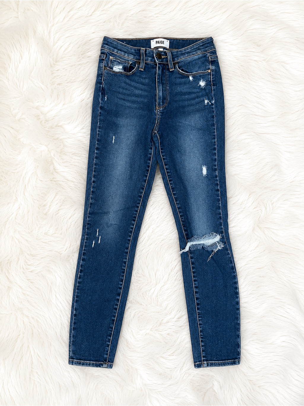 Paige Hoxton Ankle Jeans Size 24 High Rise Skinny Distressed Stretch Designer